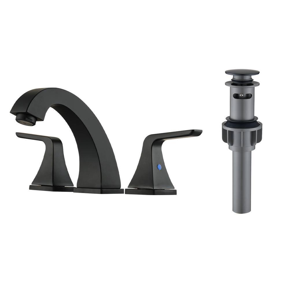 MYCASS SHEW 8 in. Centerset Double Handle Bathroom Faucet Combo Kit with Drain Assembly and Supply Hose in Matte Black