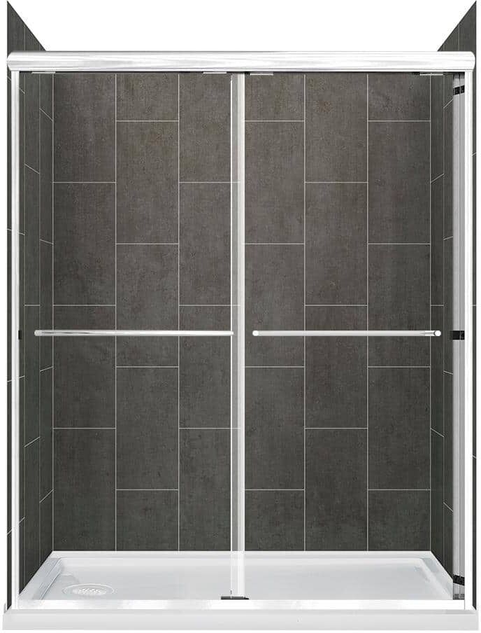 CRAFT + MAIN Cove Sliding 60 in. L x 32 in. W x 78 in. H Left Drain Alcove Shower Stall Kit in Slate and Silver Hardware