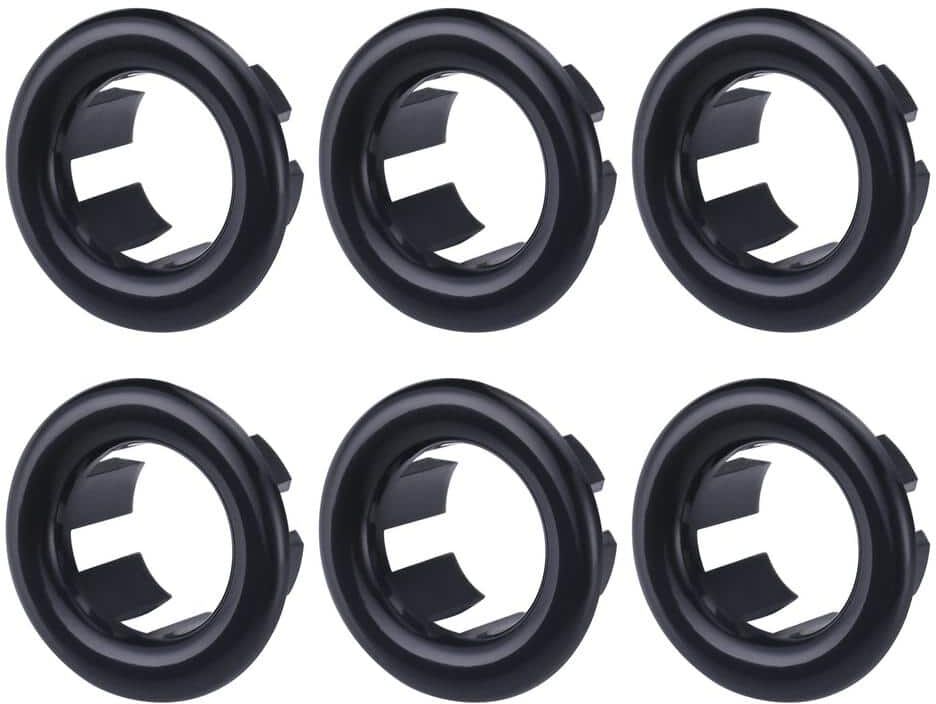 WOWOW 1.2 in. Plastic Sink Basin Trim Overflow Cover Insert in Hole Round Caps in Matte Black (6-Pack)