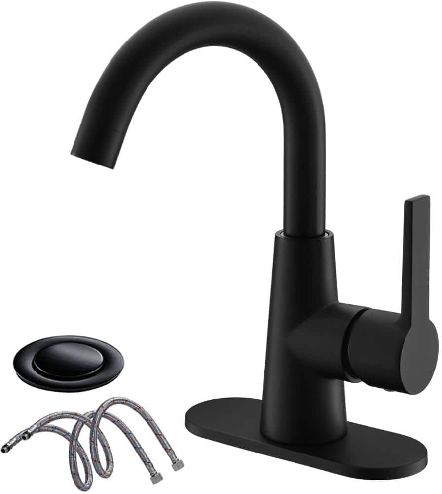 Phiestina Single-Handle 4 in. Bathroom Sink Faucet with Deck Plate and Supply Hoses in Bronze