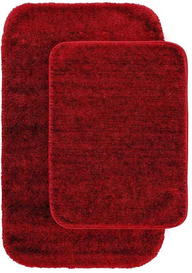 Garland Rug Traditional Chili Pepper Red 21 in. x 34 in. Washable Bathroom 2 -Piece Rug Set