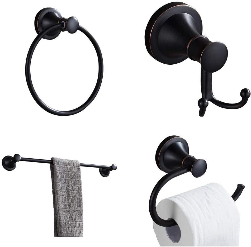 ELLO&ALLO Modern 4-Piece Bath Hardware Set with Towel Ring Toilet Paper Holder and 23.6 in. Towel Bar in Bronze