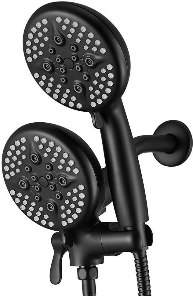 ELLO&ALLO 24-Spray Patterns 5 in. Wall Mount Dual Shower Heads and Handheld Shower Head in Matte Black