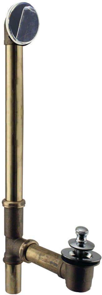 Westbrass 22 in. Brass Lift & Turn Bath Waste & Overflow Assembly with Illusionary No-Hole Faceplate, Polished Nickel