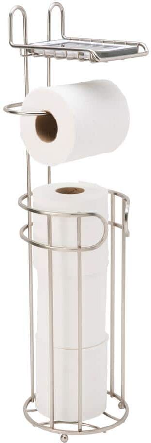 Bath Bliss Contemporary Toilet Paper Reserve and Dispenser with Built in Phone Shelf in Satin