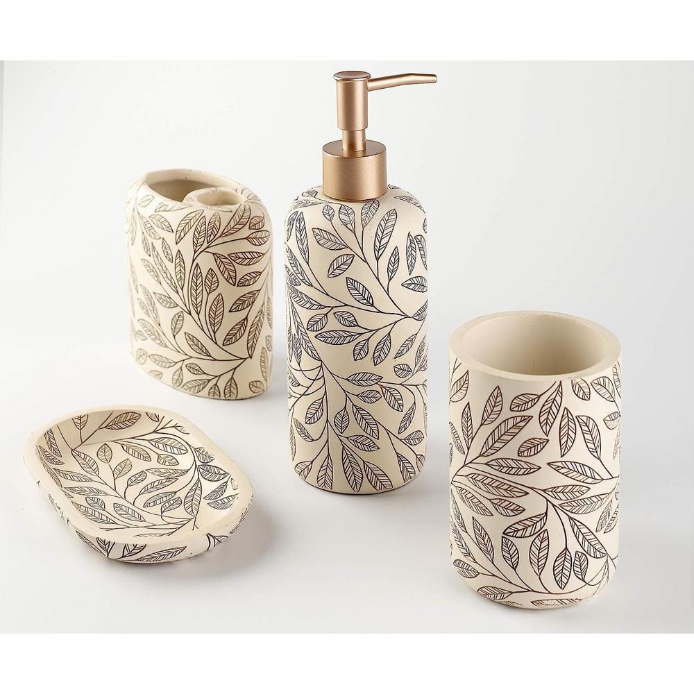 Dyiom Bathroom Accessories Set 4 -Pieces Resin Gift Set Apartment Necessities Leaf Gray