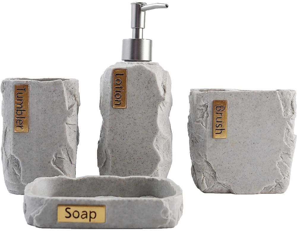 Dyiom Bathroom Accessories Set Bathroom Decor 4 -Pieces Resin Gift Set Apartment Necessities Marble Gray