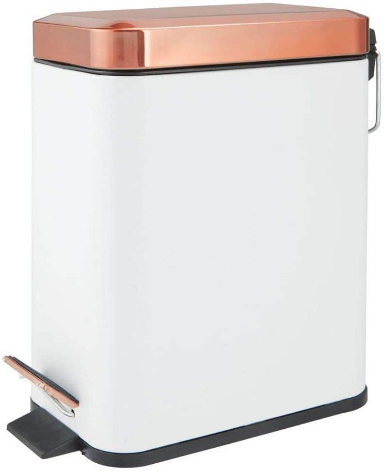 Dracelo 1.3 Gal. Bathroom Small Metal Lidded Step Trash Can with Removable Liner Bucket in. White