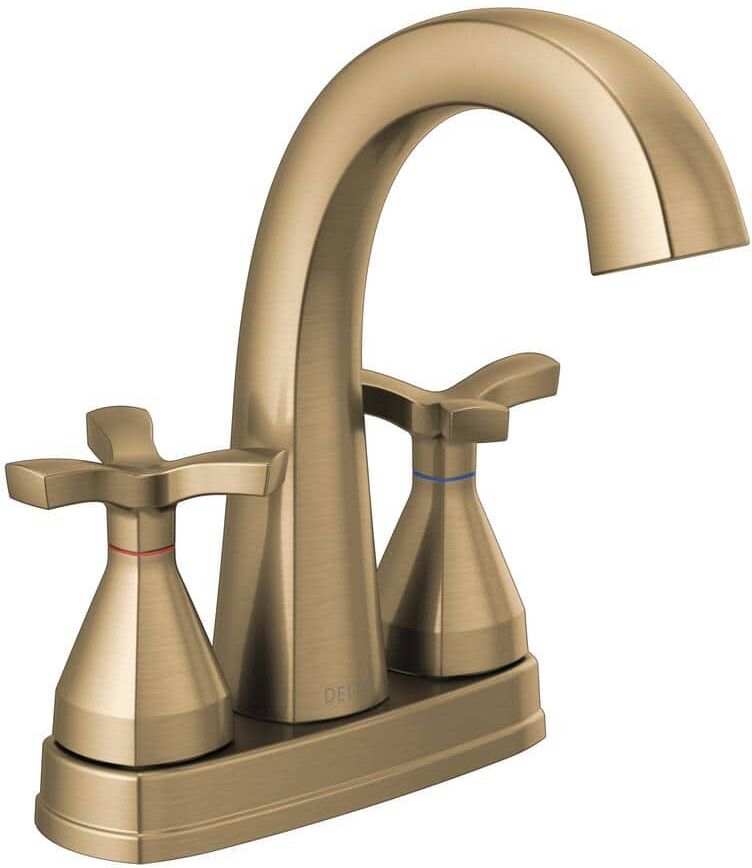 Delta Stryke 4 in. Centerset 2-Handle Bathroom Faucet with Metal Drain Assembly in Champagne Bronze