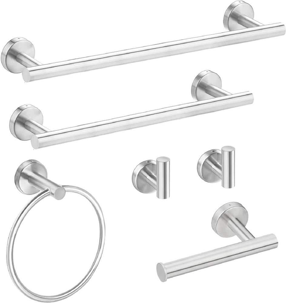 16 in. Bathroom Set with Toilet Paper Holder Towel Bar Towel Ring and Robe Hook