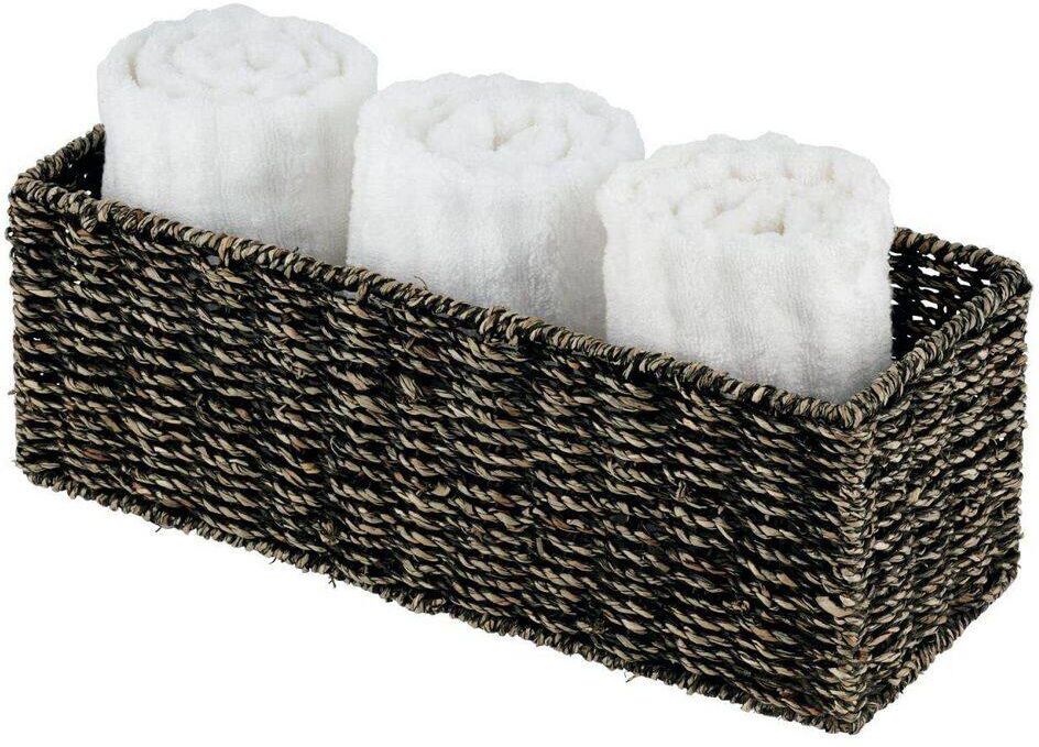 Dracelo Natural Woven Seagrass Bathroom Toliet Roll Holder Storage Organizer Basket Bin, Use on Bathroom Countertop Black Wash