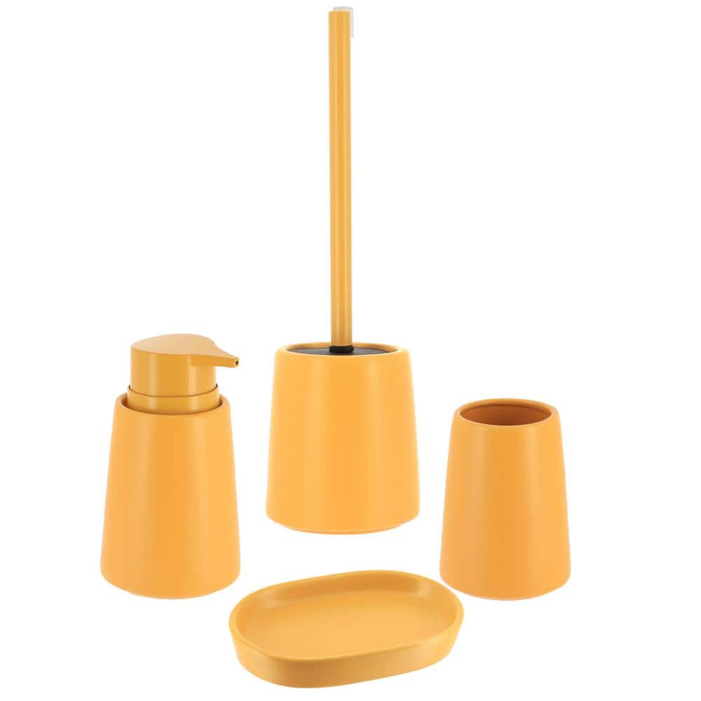 Smooth Bathroom Accessory Set-4 pieces - Tumbler, Soap Dispenser, Soap Dish, Toilet Bowl Brush Yellow Mustard
