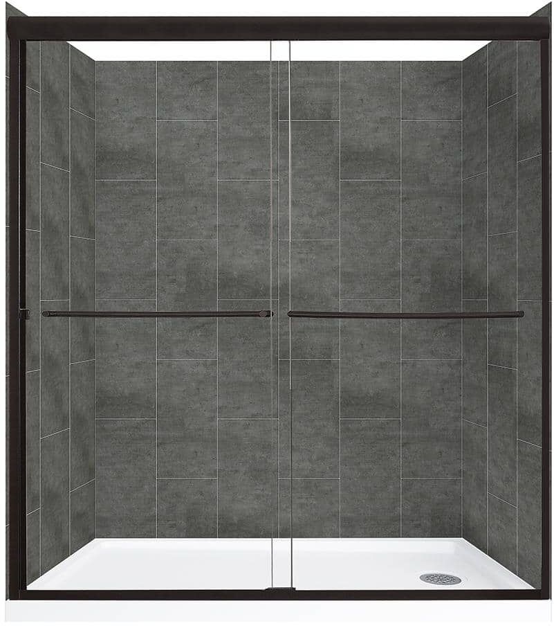 CRAFT + MAIN Cove Sliding 60 in. L x 32 in. W x 78 in. H Right Drain Alcove Shower Stall Kit in Slate and Matte Black Hardware