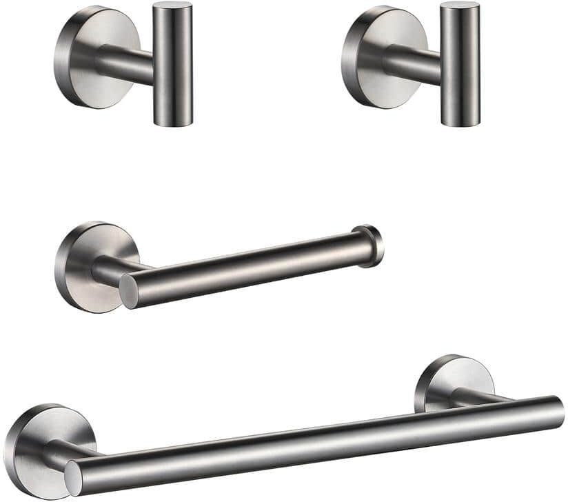 FORIOUS Bathroom Accessories Set Wall Mounted 4Piece，Towel Bar, Toilet Paper Holders and 2 Robe Hooks Brushed Nickel