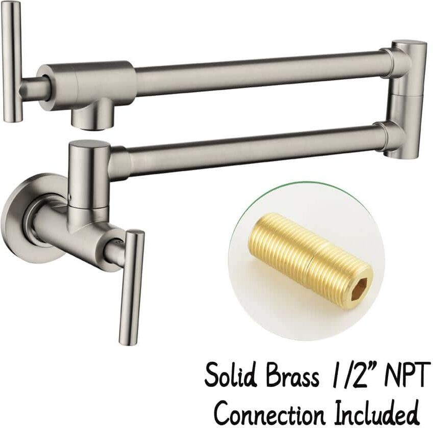 WATWAT Kafir 2-Handle Wall Mounted Pot Filler in Brushed Nickel