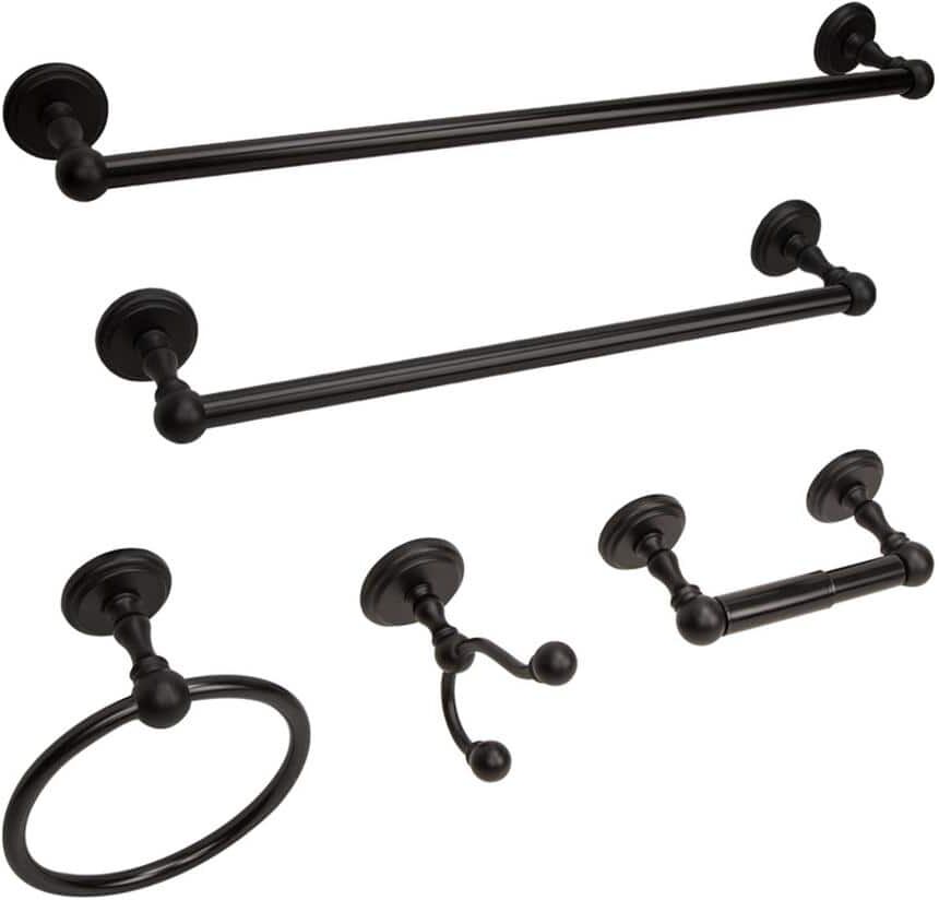 Vanity Art Lorient 5-Piece Bath Hardware Set with Towel Hook and Ring Toilet Paper Holder Towel Bars in Oil Rubbed Black