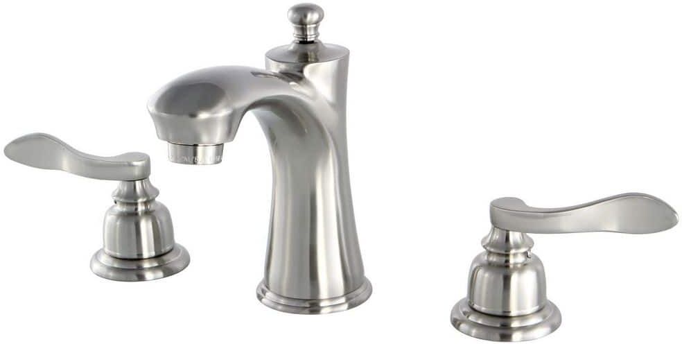 Kingston NuWave French 8 in. Widespread 2-Handle Bathroom Faucets with Plastic Pop-Up in Brushed Nickel