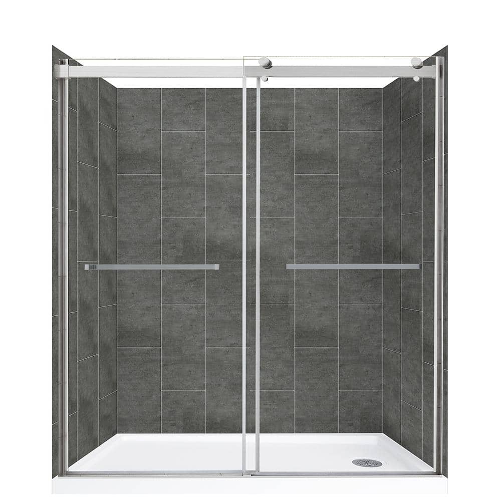 CRAFT + MAIN Dbl Roller 60 in. L x 32 in. W x 78 in. H Right Drain Alcove Shower Stall Kit in Slate and Brushed Nickel Hardware