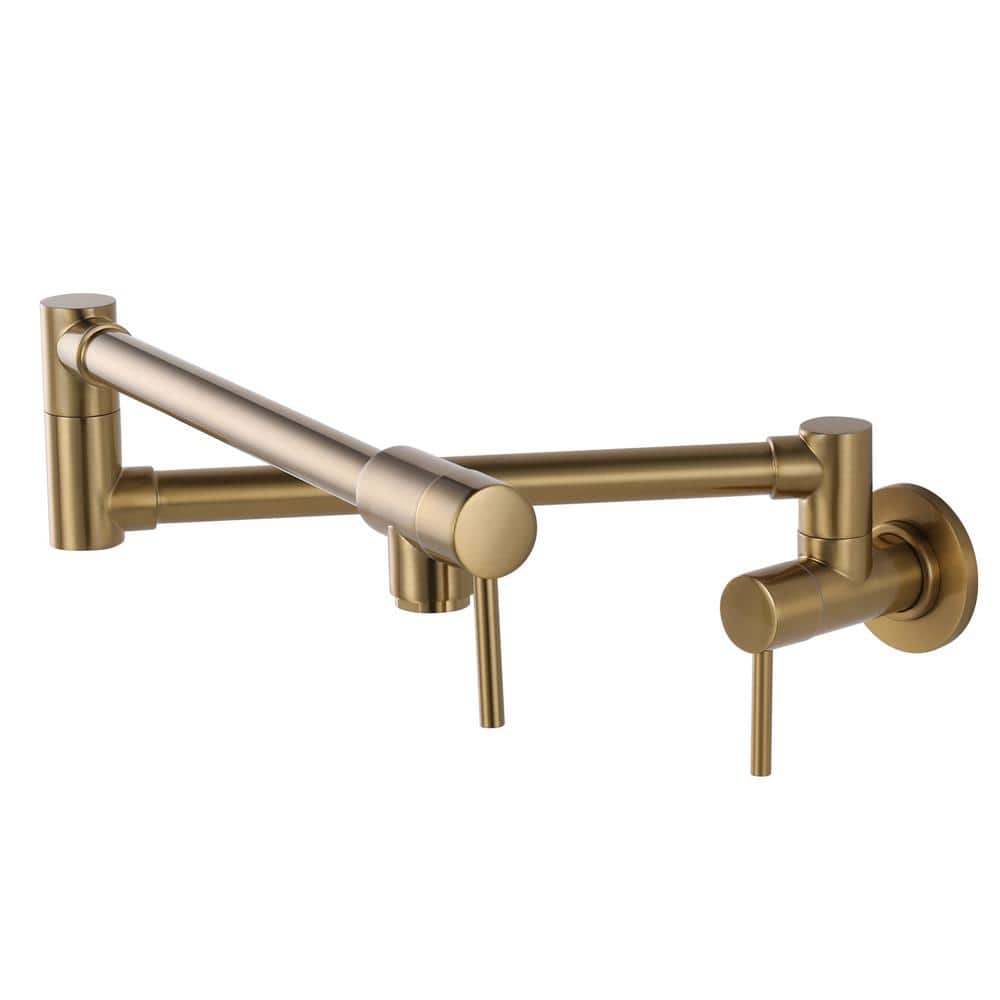 ARCORA Double Handle Wall Mounted Pot Filler Kitchen Faucet Included Installation Accessories in Brushed Gold