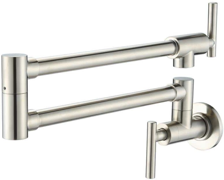 Tahanbath Wall Mounted Pot Filler with Lever Handle in Brushed Nickel