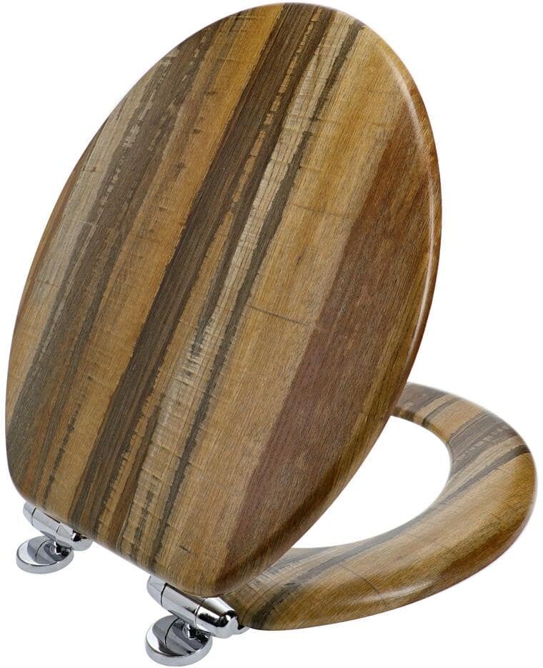 HOME + SOLUTIONS Round Distressed Wood Closed Front Toilet Seat in Brown