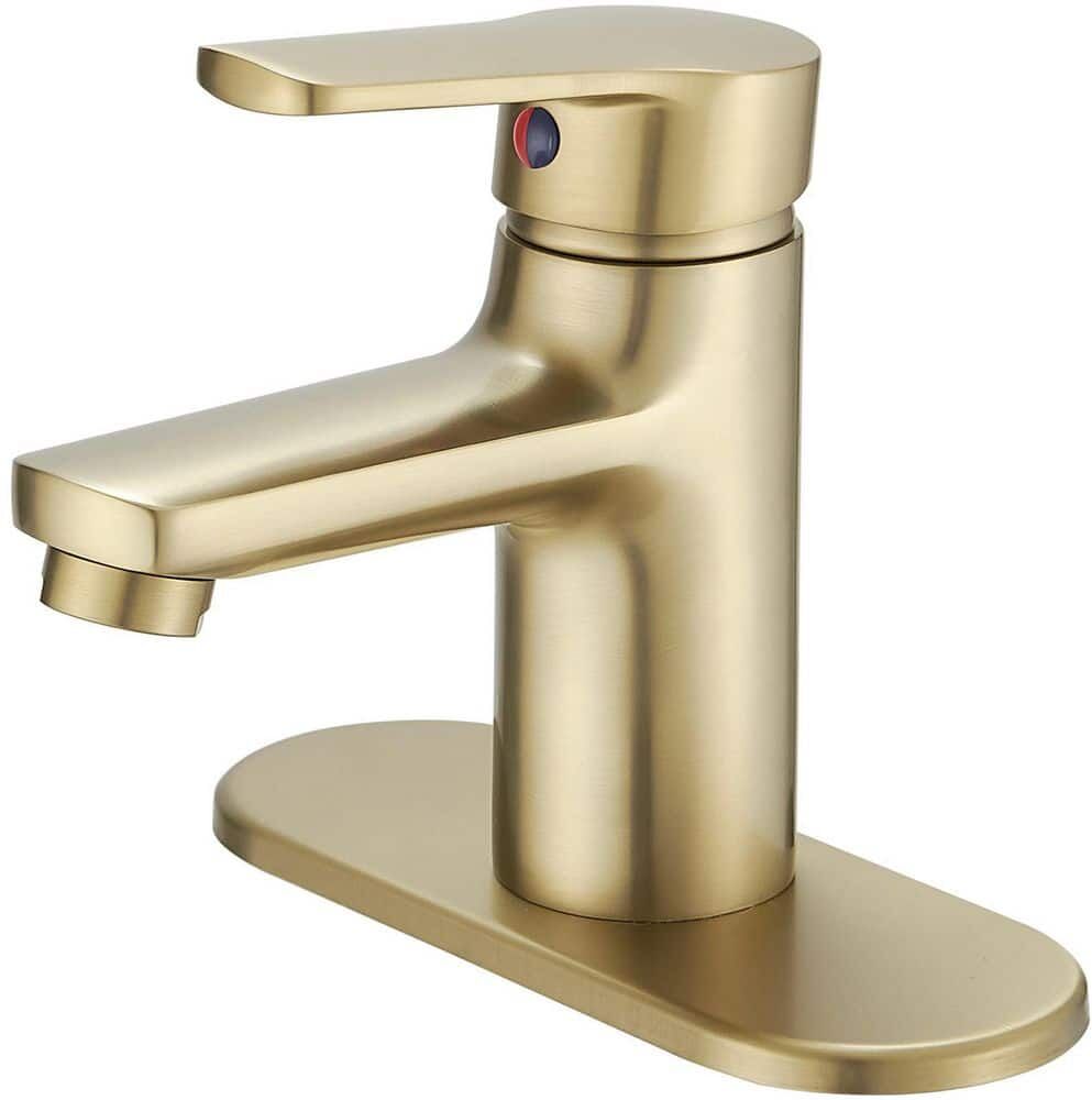 BWE Single Handle Single Hole Low-Arc Bathroom Faucet Bathroom Drip-Free Vanity Sink Faucet Modern in Brushed Gold