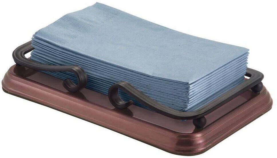 Dracelo Decorative Metal Tray with Non-Skid Base and Scroll Design for Bathroom Vanity Countertops in. Warm Brown 1 pack