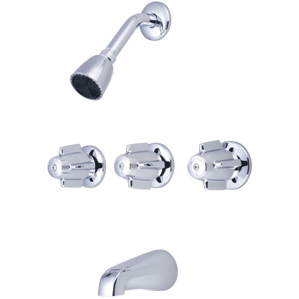 Central Brass 3-Valve Tub and Shower Fitting on 11 in. Centers (Valve Included), Grey