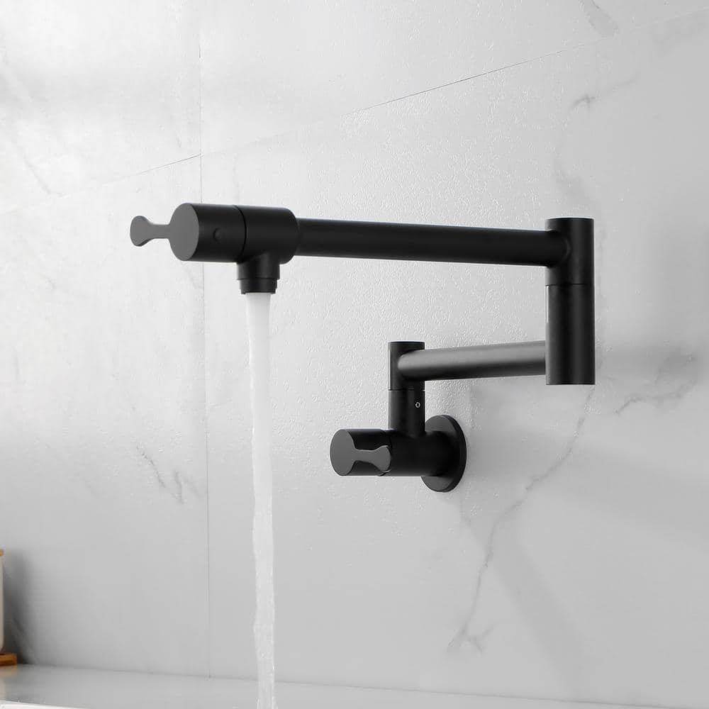 Staykiwi Wall Mounted Pot Filler with Lever Handle in Matte Black