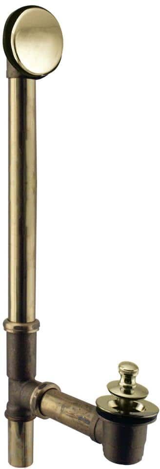 Westbrass 22 in. Brass Lift & Turn Bath Waste & Overflow Assembly with Illusionary No-Hole Faceplate, Polished Brass