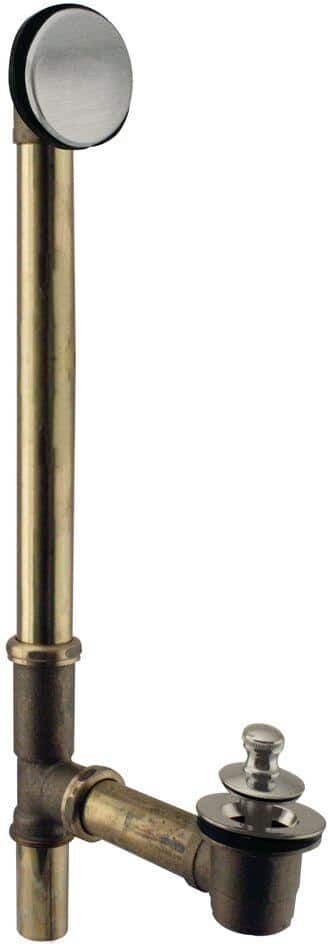 22 in. Brass Lift & Turn Bath Waste & Overflow Assembly with Illusionary No-Hole Faceplate, Satin Nickel