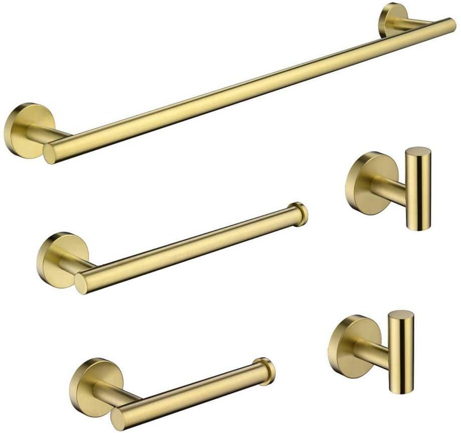 Aurora Decor Doris 5-Piece Bath Hardware with Towel Bar*1, Hand Towel Holder*1, Toilet Paper Holder*1, Towel Hook*2 in Brushed Gold