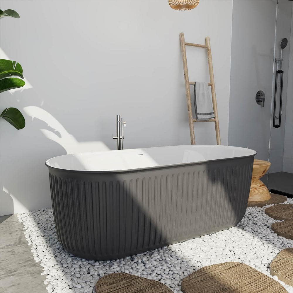 Mokleba 67 in. x 31 in. Acrylic Flatbottom Freestanding Soaking Bathtub Non-Whirlpool with Center Drain in Gray