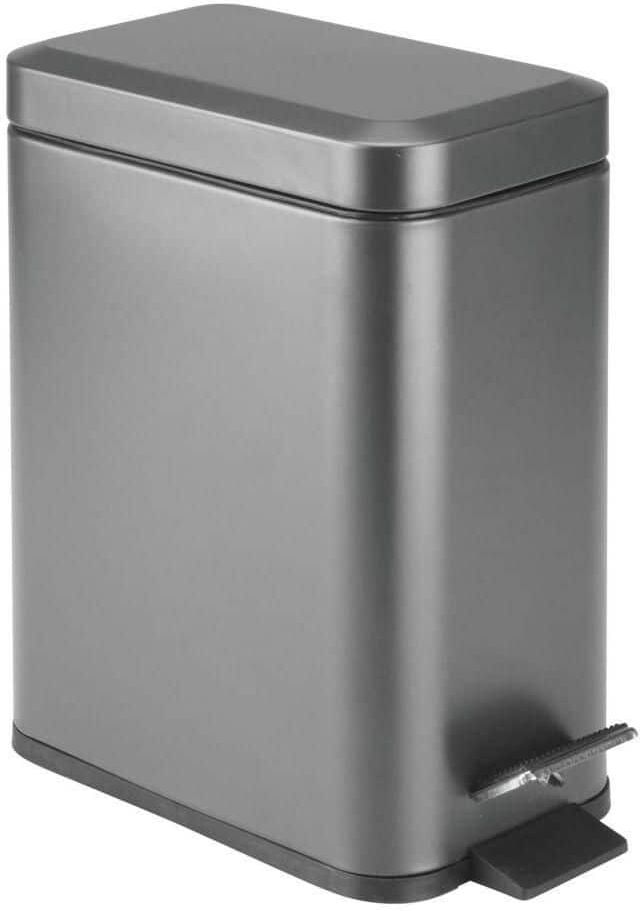 Dracelo Small Modern 1.3 Gal. Rectangle Metal Lidded Step Trash Can in Graphite Gray