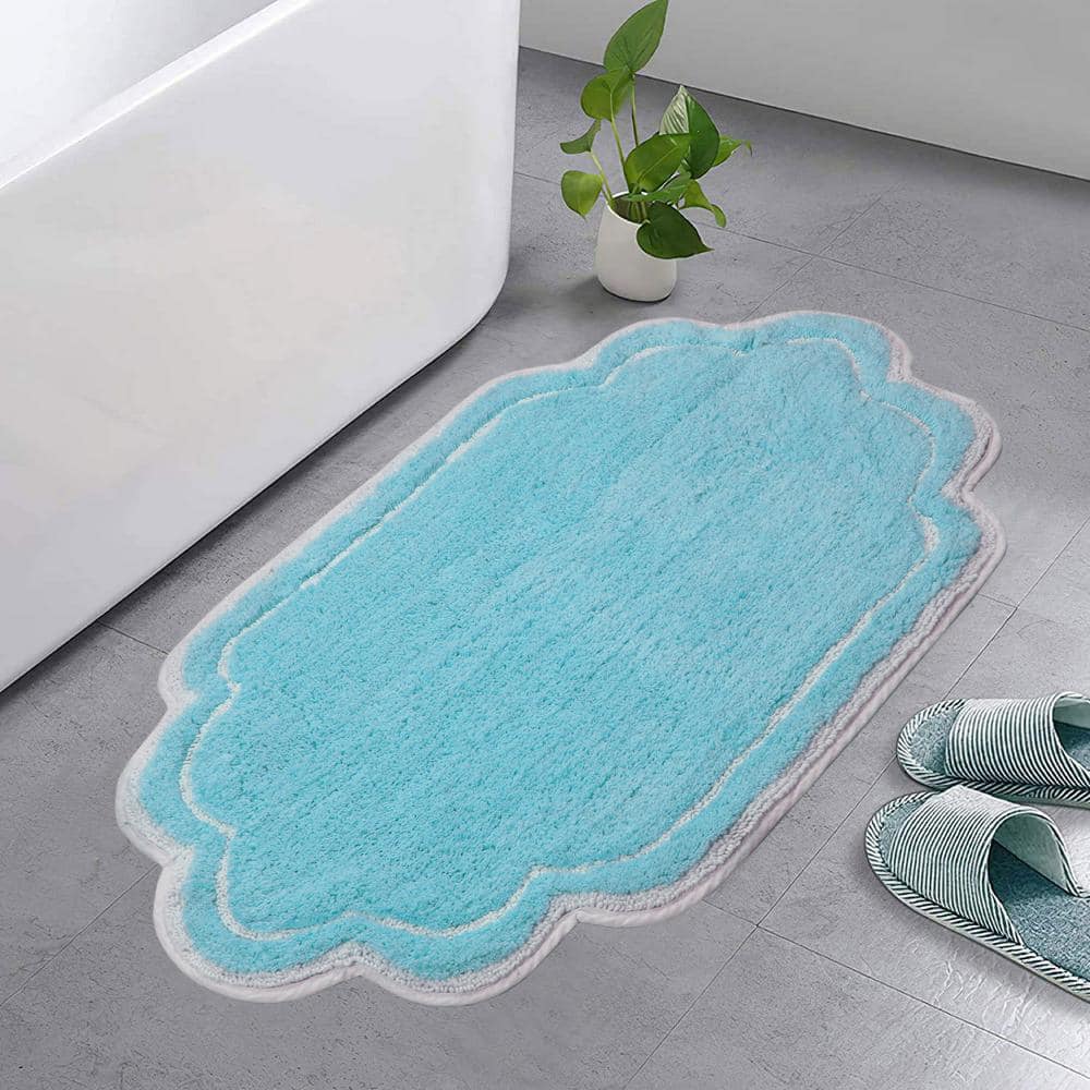 HOME WEAVERS INC Allure Collection 100% Cotton Tufted Bath Rug, 21 in. x34 in. Bath Rug, Turquoise