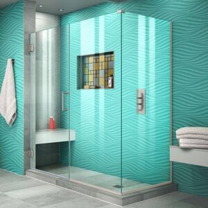 DreamLine Unidoor Plus 59 in. W x 30-3/8 in. D x 72 in. H Frameless Hinged Shower Enclosure in Brushed Nickel