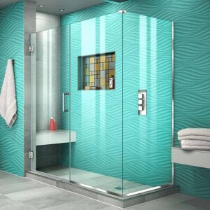 DreamLine Unidoor Plus 54 in. W x 30-3/8 in. D x 72 in. H Frameless Hinged Shower Enclosure in Chrome