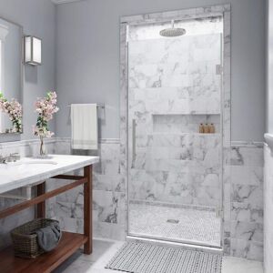 Aston Kinkade 21.75 - 22.25 in. W x 72 in. H Frameless Hinged Shower Door with StarCast Clear Glass in Stainless Steel
