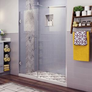 Aston Belmore 66.25 in. to 67.25 in. x 72 in. Frameless Hinged Shower Door in Chrome