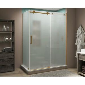 Aston Coraline XL 68 in. - 72 in. x 32 in. x 80 in. Frameless Corner Sliding Shower Enclosure Frosted Glass in Brushed Gold