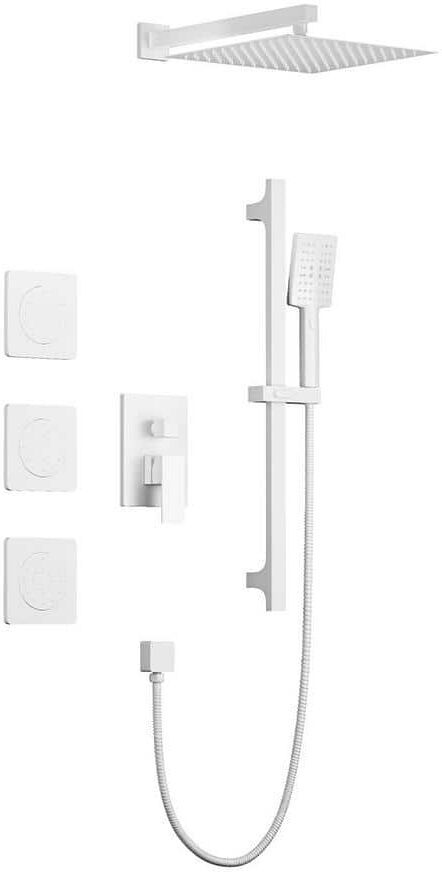 Full Body Waterfall Shower System 2-Spray Wall Bar Shower Kit with Hand Shower in White 3 Body Shower Head