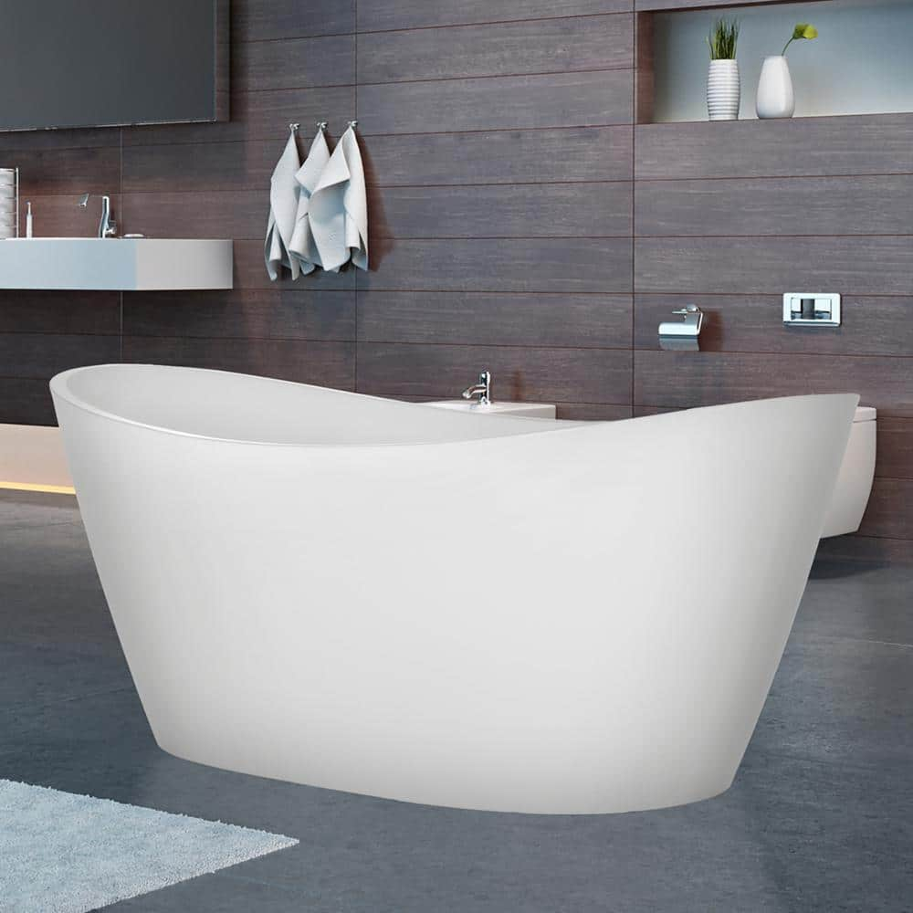 Empava 59 in. Free Standing Bathtub Streamline Stand Alone Flatbottom Acrylic Deep Soaking SPA Tubs for Adults in White