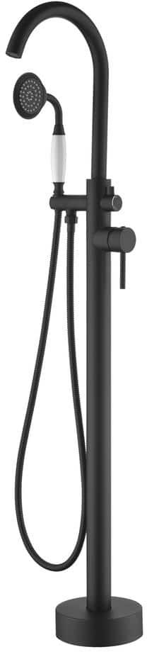 WELLFOR 1-Handle Freestanding Tub Faucet with Hand Shower in Matte Black