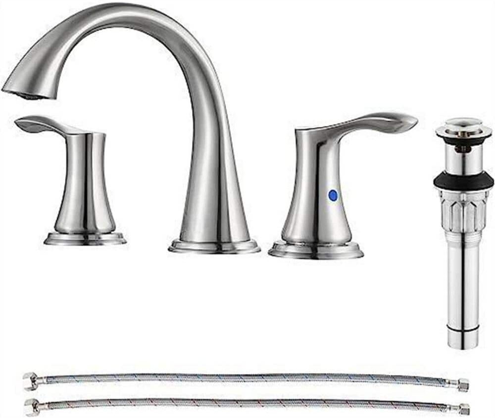 Dyiom Widespread 2-Handles Bathroom Faucet with Metal Pop Up Sink Drain and cUPC Faucet Supply Lines, Bath Accessory Set