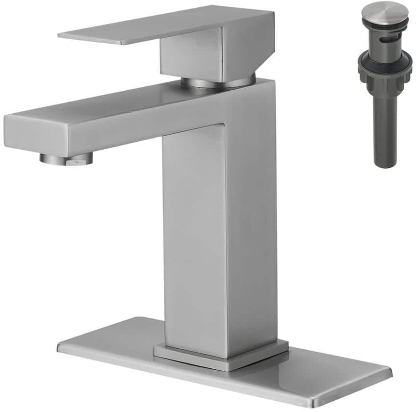 Boyel Living Single Handle Single Hole Bathroom Faucet Deck Plate Included, Pop Up Drain and Water Supply Hoses in Brushed Nickel