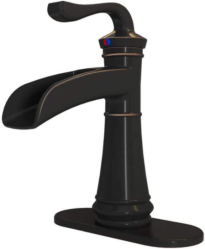 HOMEMYSTIQUE Single Handle Single Hole Bathroom Faucet with Deckplate Included and Supply Lines in Oil Rubbed Bronze