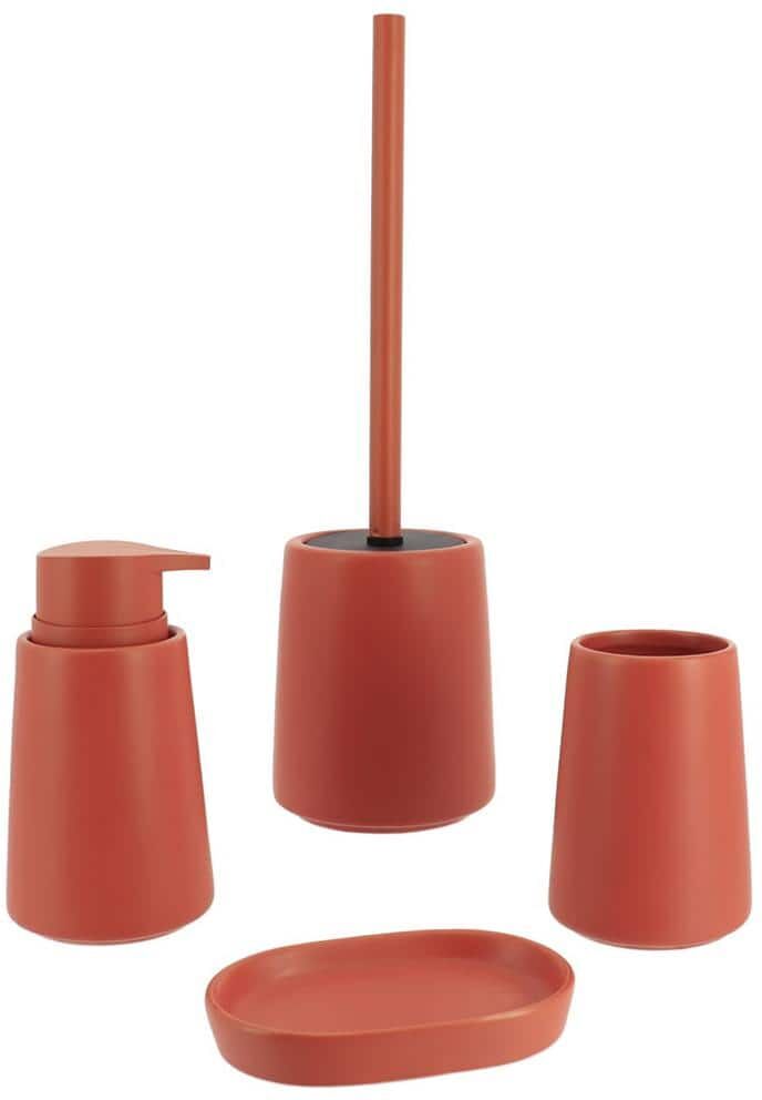 Smooth Bathroom Accessory Set-4 pieces - Tumbler, Soap Dispenser, Soap Dish, Toilet Bowl Brush Terracotta