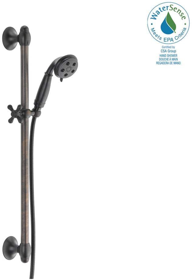 Delta 3-Spray Patterns 1.75 GPM 3.34 in. Wall Mount Handheld Shower Head with Slide Bar and H2Okinetic in Venetian Bronze