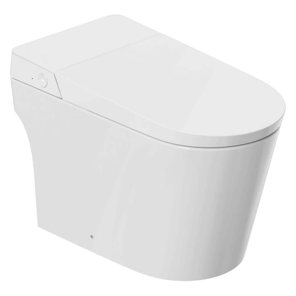 FINE FIXTURES Elongated Smart Toilet Electric Bidet Seat for Toilet in White Auto Open Close Auto Flush Tankless Heated and Remote