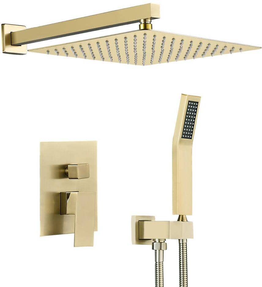 Zalerock Single-Handle Rain 1-Spray Square 12 in. Shower System Shower Faucet Head with Handheld in Brushed Gold (Valve Included)